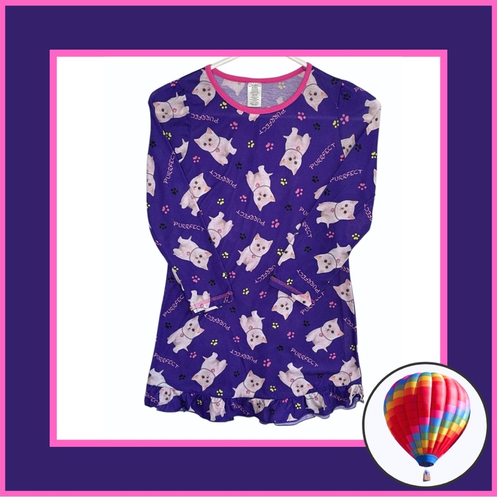3/$18 - Girl’s Purple Kitten Graphic Nightgown – Size Medium